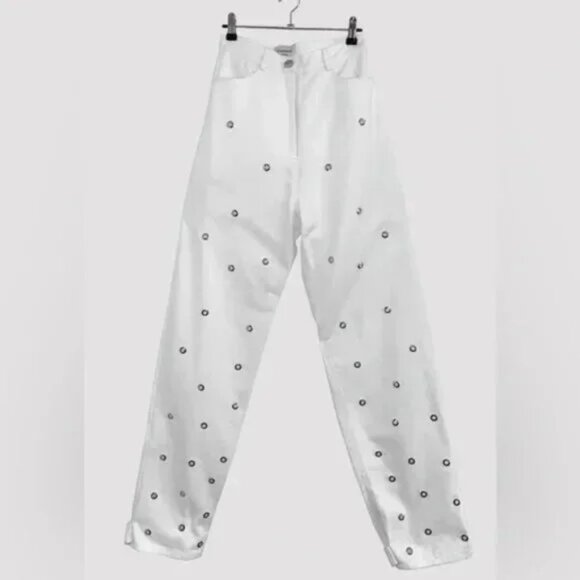 Chakshyn 'Grommet' Straight Leg Eyelet Cutout Cotton Jeans Pants - Picture 6 of 7